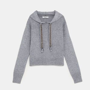 Zara Cozy Hoodie with Embellished Drawstrings
